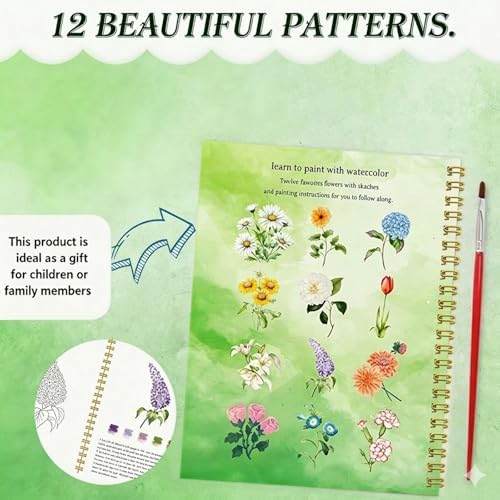 Watercolor Workbook for Beginners - 24 Colors Paint Set & Coloring Book, All-in-One Watercolor Painting Kit, Artistic Exploration Gift for Adults and Teens (Flowers) - Image 4