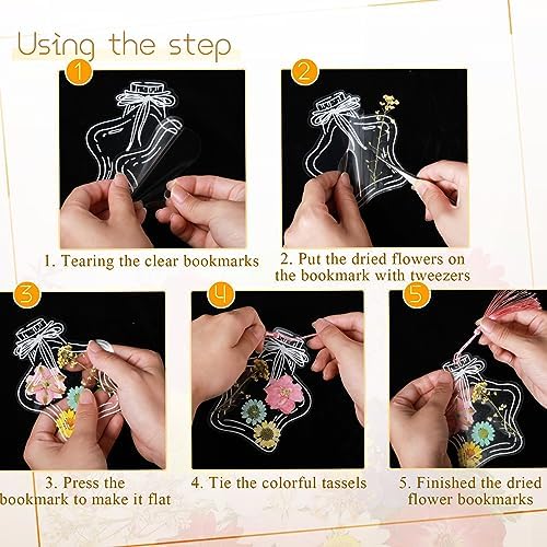 TaoBary 161 Pcs Transparent Dried Flower Bookmarks DIY Kit, Fresh - Image 3