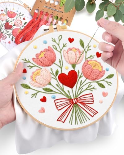 ERKOON Embroidery Kit for Beginners Adult, Flower Cross Stitch Set Include Embroidery Cloth Hoops Threads for Craft Lover Hand Stitch with Embroidery Skill Techniques (Bouquet) - Image 4