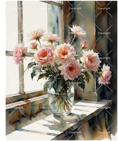 Rose Arrangement Paint by Numbers Kit for Adults - DIY Pink Roses in Vase by Window Painting on Canvas 16x20 Inches, Acrylic Paint Set, Suitable for Beginners, Art for Home Decoration or Gifts by Unknown