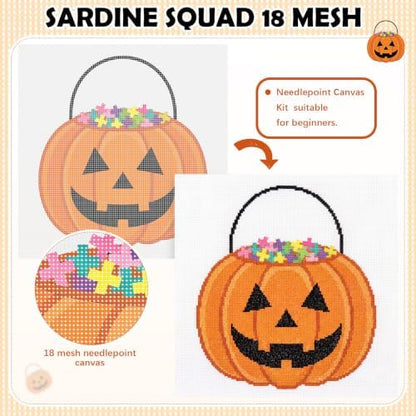 XunYee Needlepoint Canvas Kit, Halloween Pumpkin Bucket - Image 3