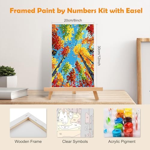 MOGTAA Tree of Life Paint by Numbers Kit for Adults Beginners with Frame, Landscape Adult Paint by Number Kits on Canvas with Easel, Easy DIY Oil Painting Kits for Home Decor, 8x12in - Image 2