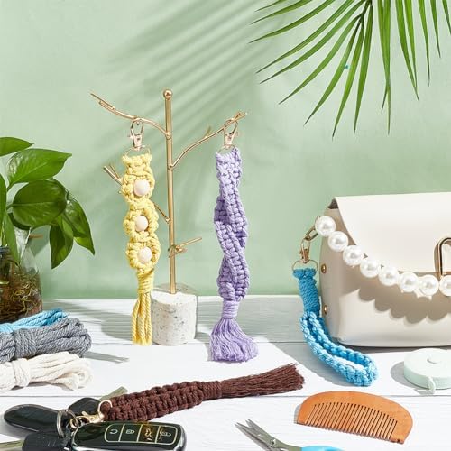 INFUNLY 8 Set DIY Macrame Wristlet Keychain Kits for Adults Colorful Macrame Cord Knotting Kit Boho Mini Macrame Tassel Keychain with Instruction + Video for Car Key Purse Phone Wallet Charm - Image 5