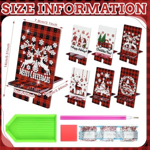 Saillong 6 Pcs Xmas Red Plaid Diamond Painting Phone Stand Full Drill - Image 4