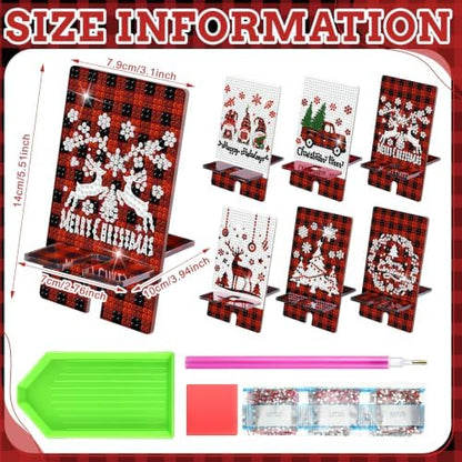 Saillong 6 Pcs Xmas Red Plaid Diamond Painting Phone Stand Full Drill - Image 4