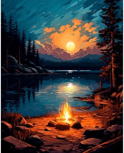 Paint by Numbers Kit for Adults, Sunset Lake DIY Painting Kit, 16x20 Inch by CytheronDIYKit