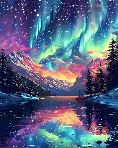 Paint by Numbers Kit for Adults, Aurora Borealis & Mountain, 16x20 Inch by Okarina