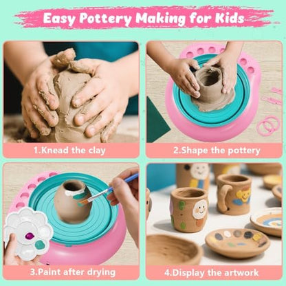 Pottery Wheel for Kids with Air Dry Clay Kit, 12 Paints & Tools, Ages 6-12 - Image 6