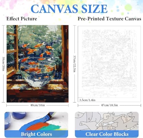 ZRIZQ Landscape Paint by Numbers Kit for Adults Beginner,Goldfish,16x20 - Image 2