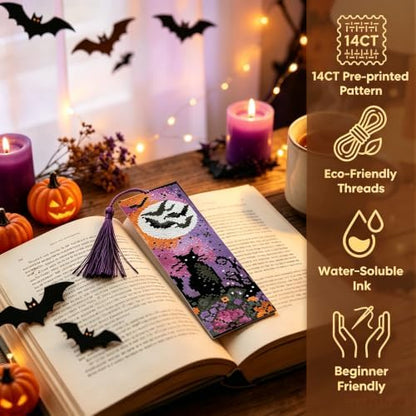 14CT Halloween Stamped Cross Stitch Bookmark Kit for Beginner Adults Crafts - Image 3