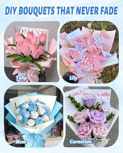 cyctravel 400 Pcs Pipe Cleaner Flower Kit, 5 Colors of Pipe Cleaners for DIY Flower Making Includes Greeting Cards, String Light, Manual, Pipe Cleaners Craft is Ideal for Holiday Gifts and Decorations - Image 6
