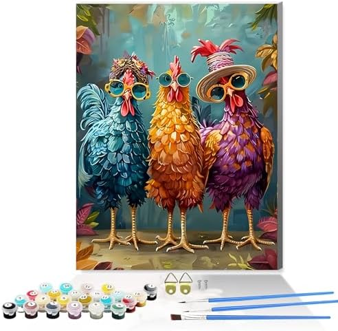 Hestarcul Framed Paint by Numbers Kit for Adults,Painting by Numbers Kits with Framed on Canva for Beginner,DIY Watercolor Oil Painting Frame for Birthday Gift Decor for Home Wall. (chicken1) by Hestarcul