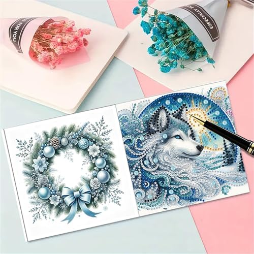 6pcs DIY Diamond Art Greeting Cards Kit with Envelopes&Tools - Create Your Own Sparkling Birthday, Thank You, Holiday Cards for Adults & Beginners(Wolf) - Image 6