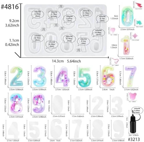 Number Resin Shaker Molds Set 0-9 Keychain Charms Pack of 22 Epoxy Silicone Trays Precision Tip Applicator Bottle Kit Bundle - Image 2