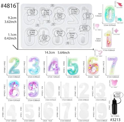 Number Resin Shaker Molds Set 0-9 Keychain Charms Pack of 22 Epoxy Silicone Trays Precision Tip Applicator Bottle Kit Bundle - Image 2