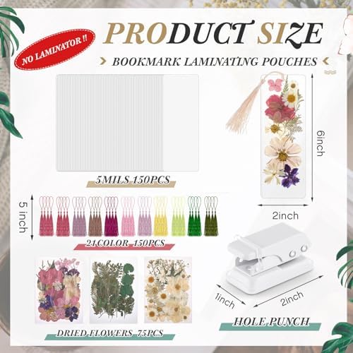 Fuyoooo 376 Pcs Pressed Flower Bookmark Kit,Boho Color,2 x 6 Inch - Image 2