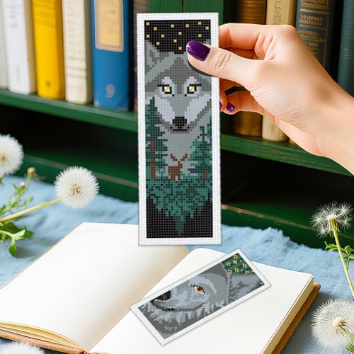 ORIGACH 6 Set Wolf & Forest Cross Stitch Bookmark Kit for Beginner - Image 5