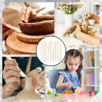 50PCS Wooden Clay Sculpting Tools, 6.2'' Smooth Double Ended Clay Modeling Tools, Polymer Clays Tool Sculpting, Wood Pottery Tool Kit for Ceramics Soap Playdough Carving Supplies - Image 6