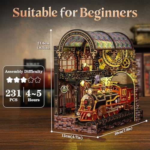 Book Nook Kit - DIY Miniature House Kit for Adults, LED 3D Puzzle Magic Station Book Nook Kits, Crafted in Premium Wood - Zero Platform - Image 4