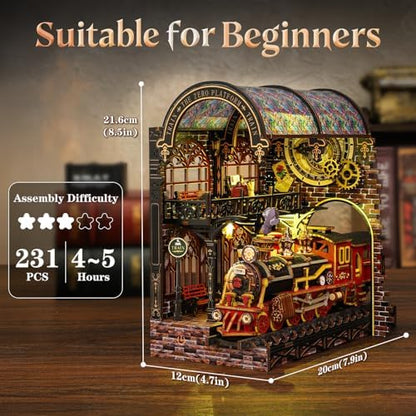 Book Nook Kit - DIY Miniature House Kit for Adults, LED 3D Puzzle Magic Station Book Nook Kits, Crafted in Premium Wood - Zero Platform - Image 4