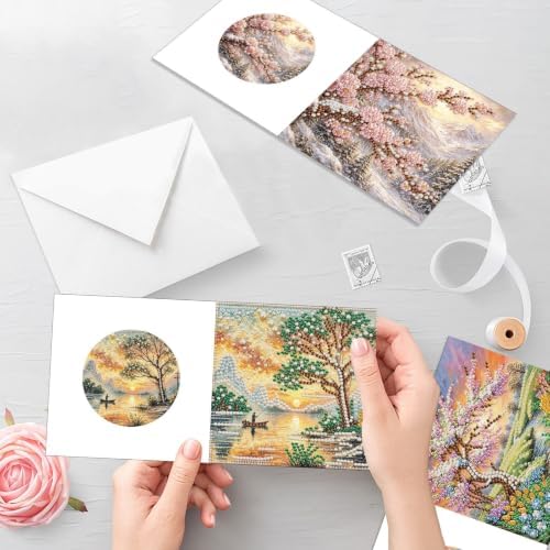 Artiphile DIY Pearl Art Painting Greeting Card Set Crafts Decor 6-Piece Foldable Cards Kit with Envelopes and Tools for Holiday Wishes Adult Crafting Project-Landscape - Image 6