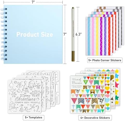 GOTIDEAL 7 x 7 Inch Scrapbook Album with Metallic Markers, Blue, 40 Pages - Image 2