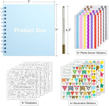 GOTIDEAL 7 x 7 Inch Scrapbook Album with Metallic Markers, Blue, 40 Pages - Image 2