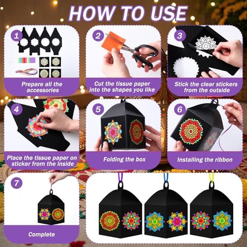Maitys 16 Sets Diwali Lantern Craft Kit, Mandala Paper Lanterns for Adults - Image 5
