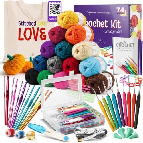 Crochet Kit for Beginners Adults and Kids,73 Piece Knitting & Crochet Supplies Includes 1500 Yards Assorted Yarn,21 Ergonomic Hooks, Many Accessories Beginner Kits Ideal for Amigurumi,(Pack of 8) by HearthHarbor