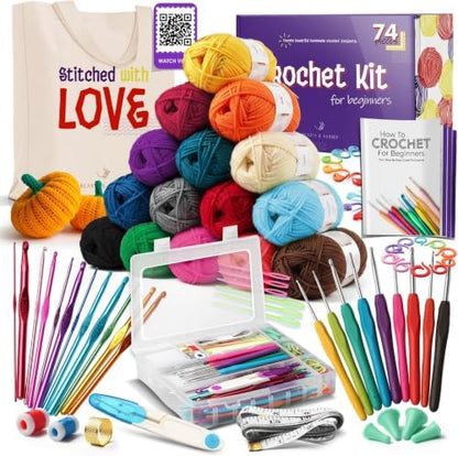 Crochet Kit for Beginners Adults and Kids,73 Piece Knitting & Crochet Supplies Includes 1500 Yards Assorted Yarn,21 Ergonomic Hooks, Many Accessories Beginner Kits Ideal for Amigurumi,(Pack of 8) by HearthHarbor