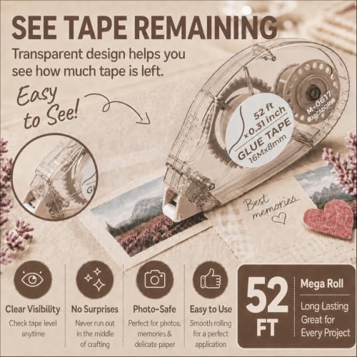MARCADORUS Double Sided Tape Roller, Scrapbook Tape Runner Extra Long 52Ft - Image 3
