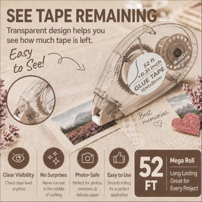 MARCADORUS Double Sided Tape Roller, Scrapbook Tape Runner Extra Long 52Ft - Image 3