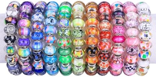 Aipridy Large Hole European Beads, Craft Supplies Kit，Assorted Mixed Color Lampwork Spacer Beads for DIY Bracelet Jewelry Making (100, Mixed) - Image 4