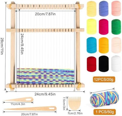 Weaving Loom for Kids,12 Colors Yarn 9.45"x11" Large Metal Bar Weaving Kit - Image 6