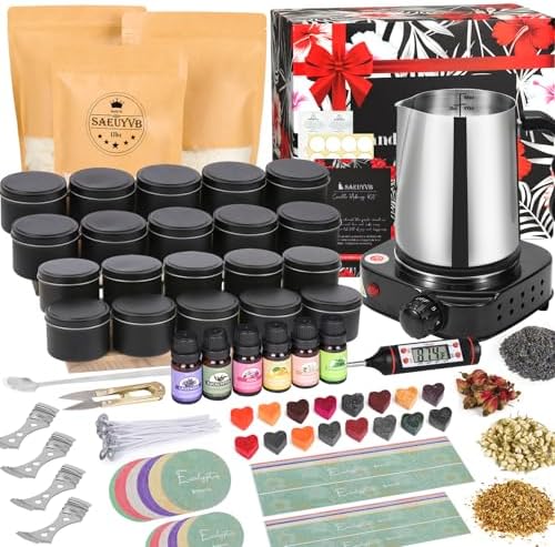 SAEUYVB Candle Making Kit, Candle Making Kit for Adults - DIY Starter Soy Candle Making Supplies-Including Soy Wax,Electric Stove,Melting Pot,Candle Wicks,Rich Scents,Stickers,Etc by SAEUYVB
