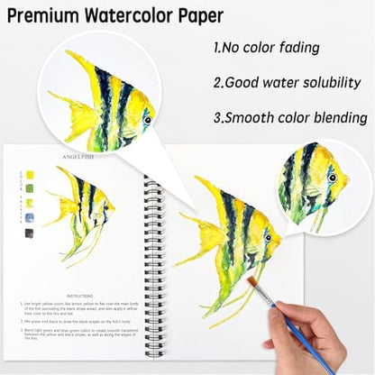 SLWBZ Watercolor Workbook Ocean Animals, 15 Different Patterns of Original DIY Designs, 16 Color Watercolor Paint Plates with Palette and Brush, Beginner-Friendly Watercolor Workbooks, Ocean Animals - Image 3