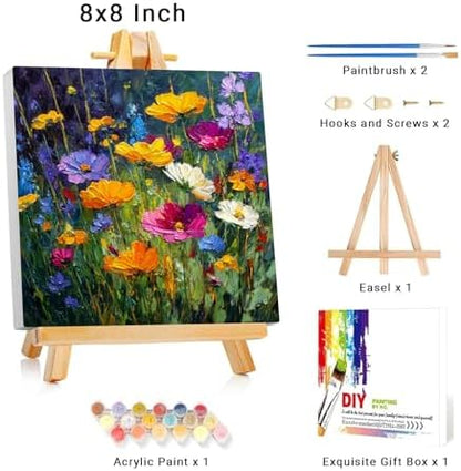 Framed Paint by Numbers Kit for Adults Beginner & Kids Ages 8-12 Flower Adult Paint by Number Kits on Canvas with Easel Floral Painting by Numbers for Adults with Frame DIY Painting Kits 8x8 Inch - Image 2