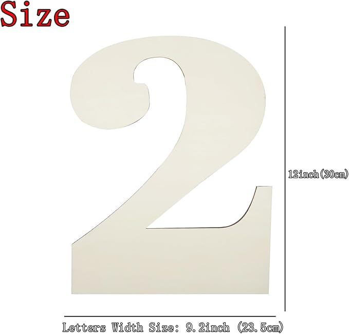 12 Inch Large Unfinished Wood Number, Paintable Unfinished Blank Wooden Numbers Board Unfinished Wood Slices for Birthday Wedding Graduate Party Wall Hang Decor - 2