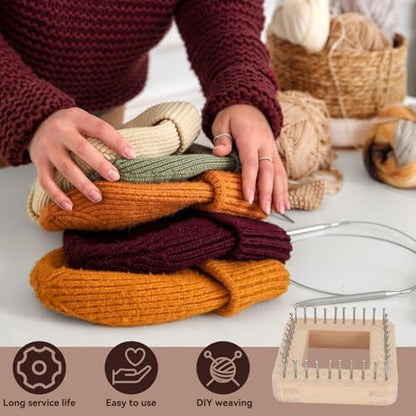 HERCHR Wooden Knitting Loom, Hand Knitting Loom Board Wooden Multi Craft Frame Weaving Loom Kit for Weaving Beginner Children Adults, 10 * 10cm - Image 3