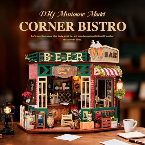 DIY Wooden Miniature House & Book Nook Kits, Bistro Modern Styles Doll House with LED Lights, Furniture, Beginner-Friendly for Adults & Teens, for Lovers, Buddies, Family & Book Lovers - Image 2
