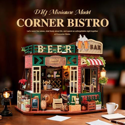 DIY Wooden Miniature House & Book Nook Kits, Bistro Modern Styles Doll House with LED Lights, Furniture, Beginner-Friendly for Adults & Teens, for Lovers, Buddies, Family & Book Lovers - Image 2