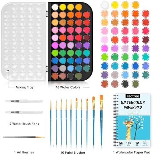 Taotree 48 Watercolor Paint Set with 10 Paint Brushes and Watercolor Book - Image 2