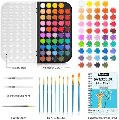 Taotree 48 Watercolor Paint Set with 10 Paint Brushes and Watercolor Book - Image 2