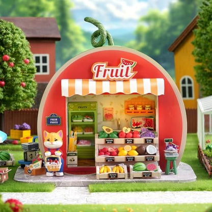 Dollhouse Miniature DIY House Kit,Mini 3D Wooden Doll House Craft Model with LED Creative Room Perfect DIY Gift for Friends, Lovers and Families (Fruit Shop) - Image 2
