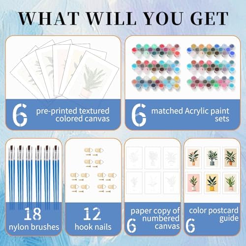 6 Pack Paint by Numbers Kit for Adults, Plants Number Painting, 8x12 Inch - Image 4