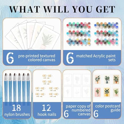 6 Pack Paint by Numbers Kit for Adults, Plants Number Painting, 8x12 Inch - Image 4