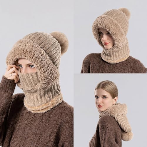 3 in 1 Balaclava for Women Fleece Lined Beanie Hat with Scarf and Mask Set - Image 4