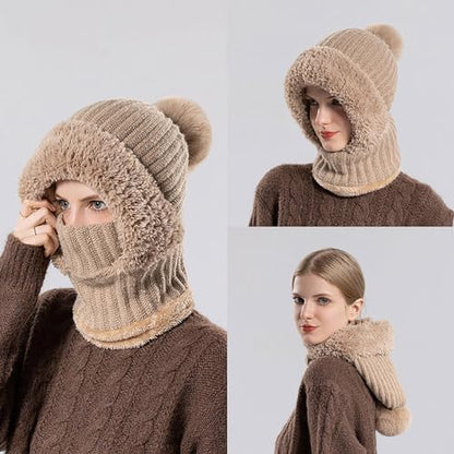 3 in 1 Balaclava for Women Fleece Lined Beanie Hat with Scarf and Mask Set - Image 4