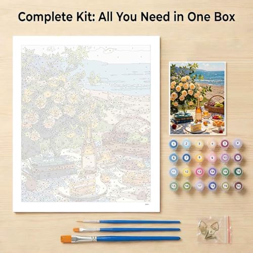 Amphol Paint by Numbers Kit for Adults - DIY Summer Seaside Picnic Paint by Number Kits on Canvas, 16x20 Inch Unframed Oil Painting Kit for Home Wall Decor, Stress Relief with Acrylic Paint Set - Image 7