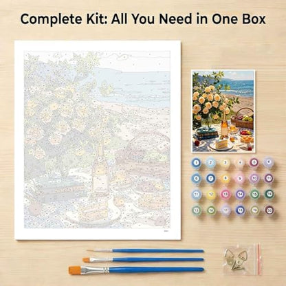Amphol Paint by Numbers Kit for Adults - DIY Summer Seaside Picnic Paint by Number Kits on Canvas, 16x20 Inch Unframed Oil Painting Kit for Home Wall Decor, Stress Relief with Acrylic Paint Set - Image 7